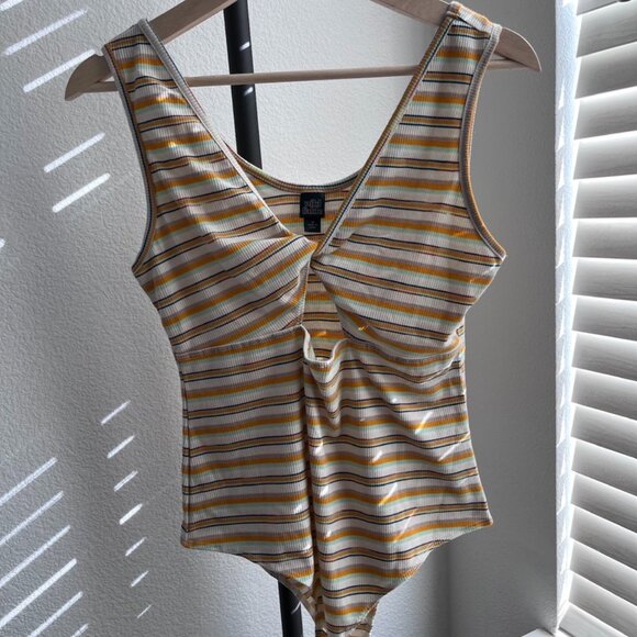 Wild Fable Ribbed Striped Knot-Front Bodysuit – Size M - Picture 1 of 3